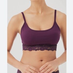 Pact smooth cup Lace Trim Bralette purple size medium NWT organic cotton